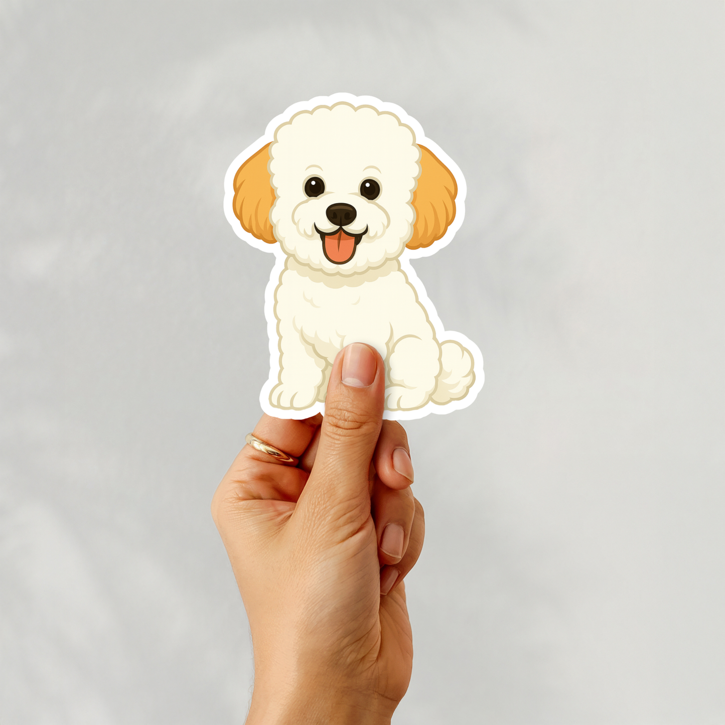 Custom Bichon Frise Dog Sticker - White with Apricot Ears | Personalized with Name