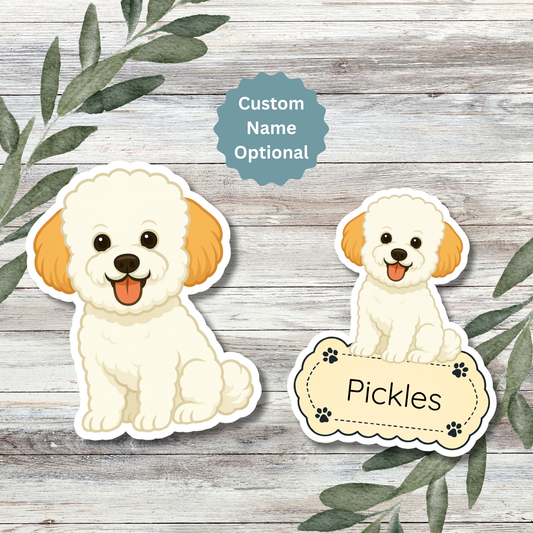Custom Bichon Frise Dog Sticker - White with Apricot Ears | Personalized with Name