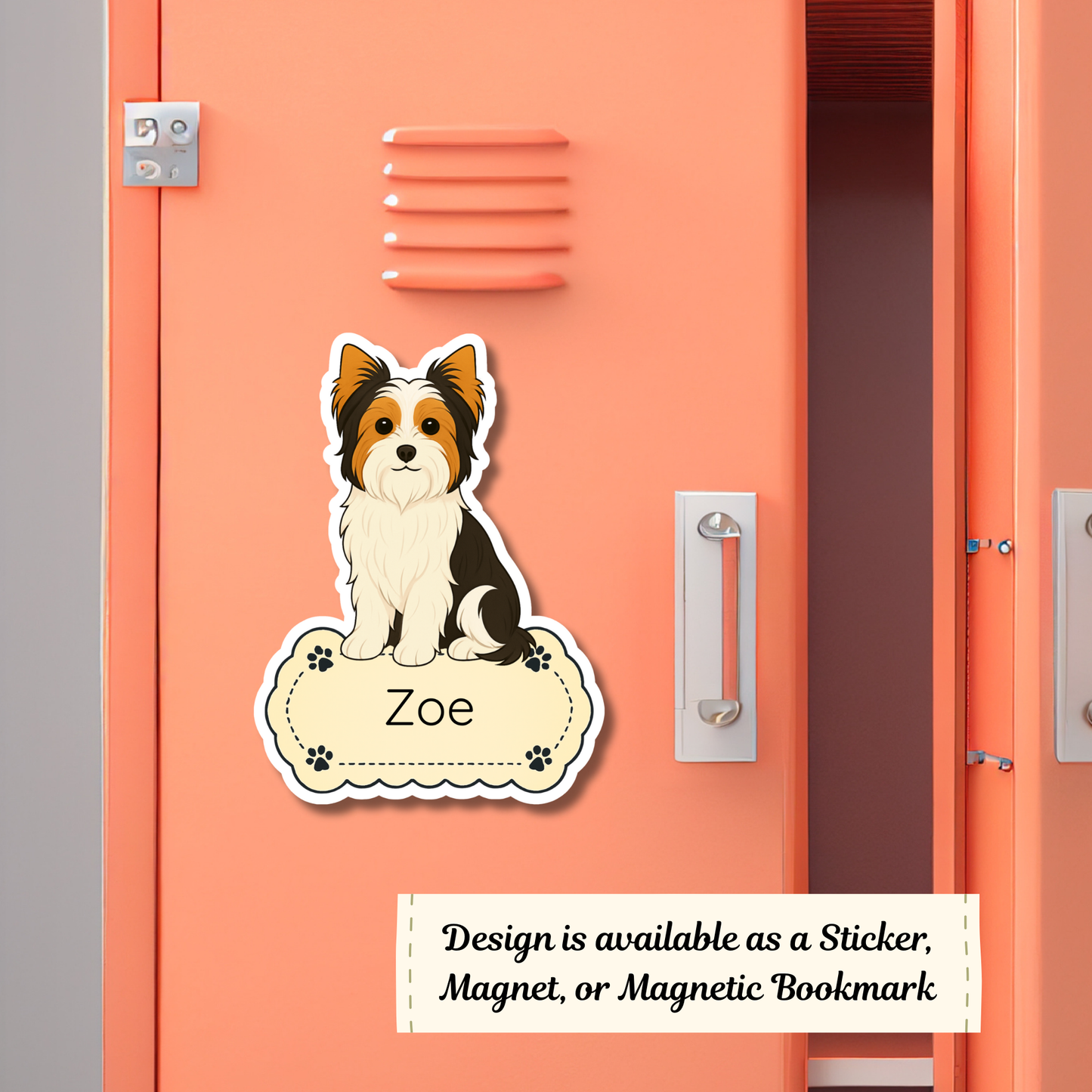 Autocollant personnalisé pour chien Biewer Terrier - Tricolore | Personnalisable avec nom