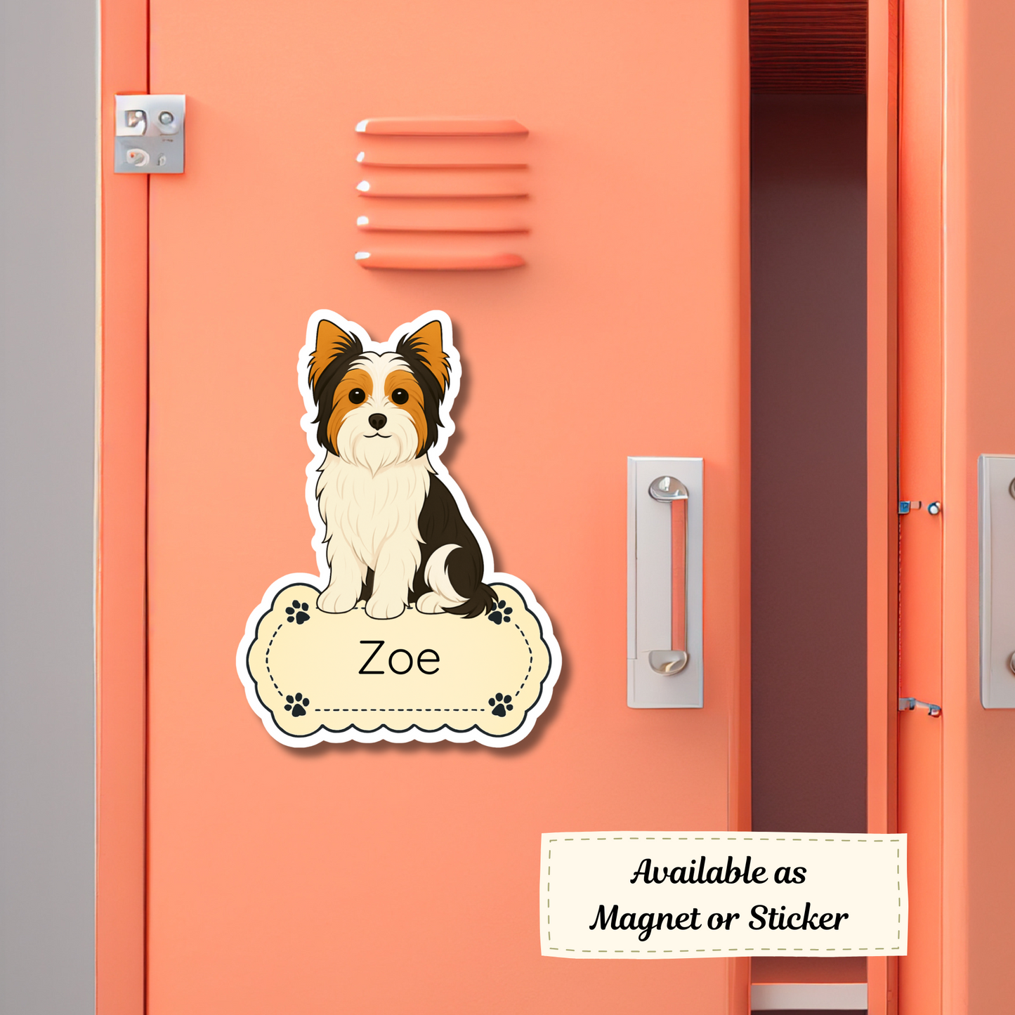 Aimant personnalisé pour chien Biewer Terrier – Tricolore | Personnalisable avec le nom de l'animal