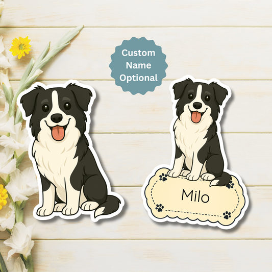 Aimant personnalisé pour chien Border Collie - Noir et blanc | Personnalisable avec le nom de l'animal