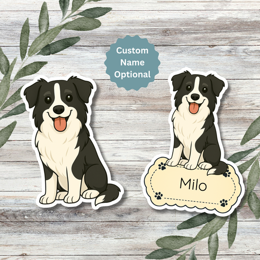 Custom Border Collie Dog Sticker - Black and White | Personalized with Name