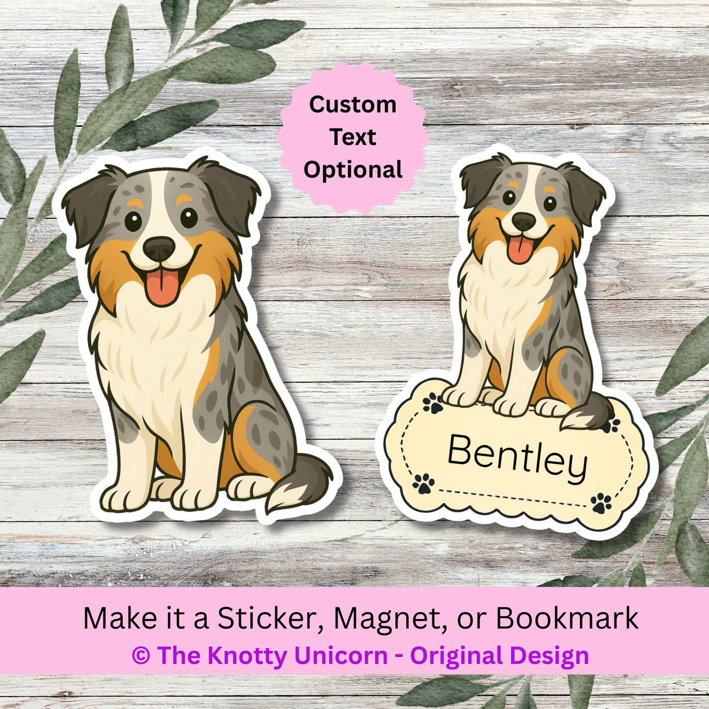 Personalized Border Collie Dog Sticker - Blue Merle