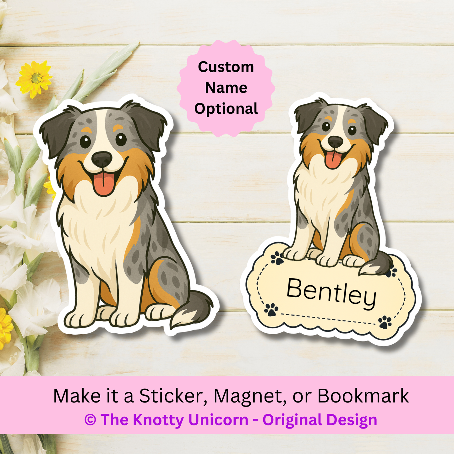 Custom Border Collie Dog Magnet / Bookmark - Blue Merle