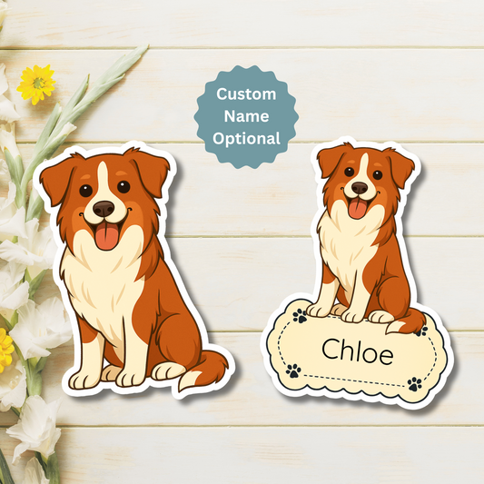 Aimant personnalisé pour chien Border Collie – Rouge et blanc | Personnalisable avec le nom de l'animal
