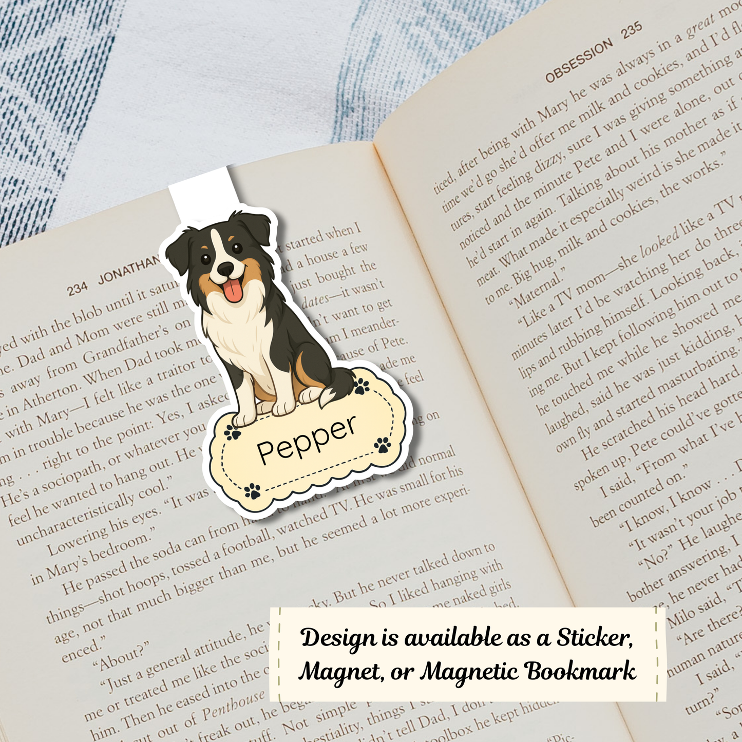 Custom Border Collie Dog Magnet / Bookmark - Tri-color