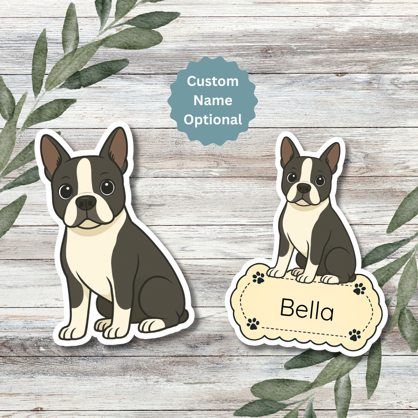 Custom Boston Terrier Dog Sticker - Black and White | Personalized with Name
