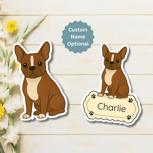 Aimant personnalisé pour chien Boston Terrier – Rouge et blanc | Personnalisable avec le nom de l'animal