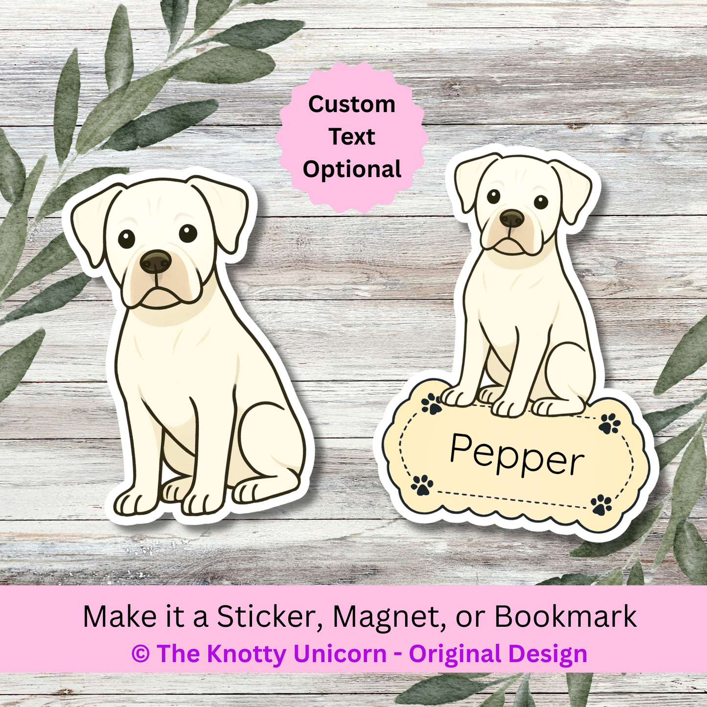 Personalized Boxer Dog Sticker - White