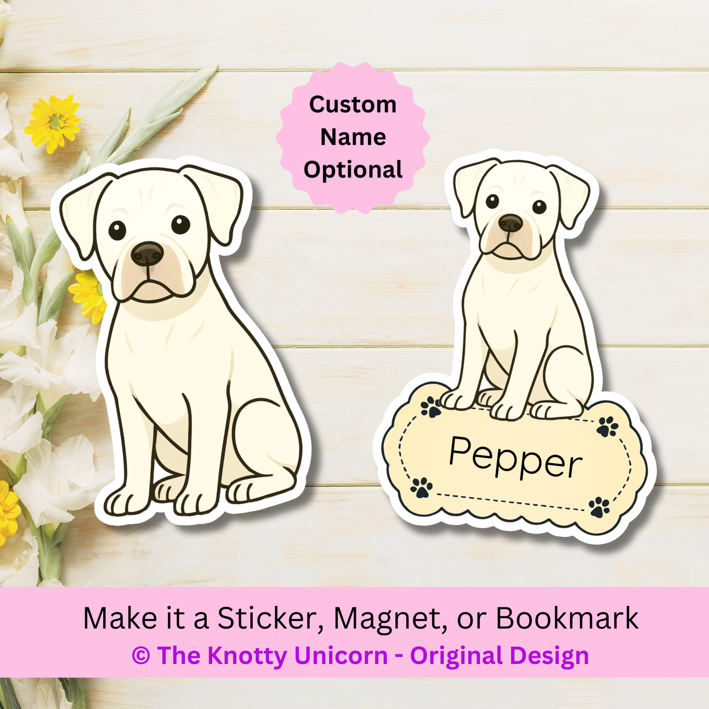 Custom Boxer Dog Magnet / Bookmark - White