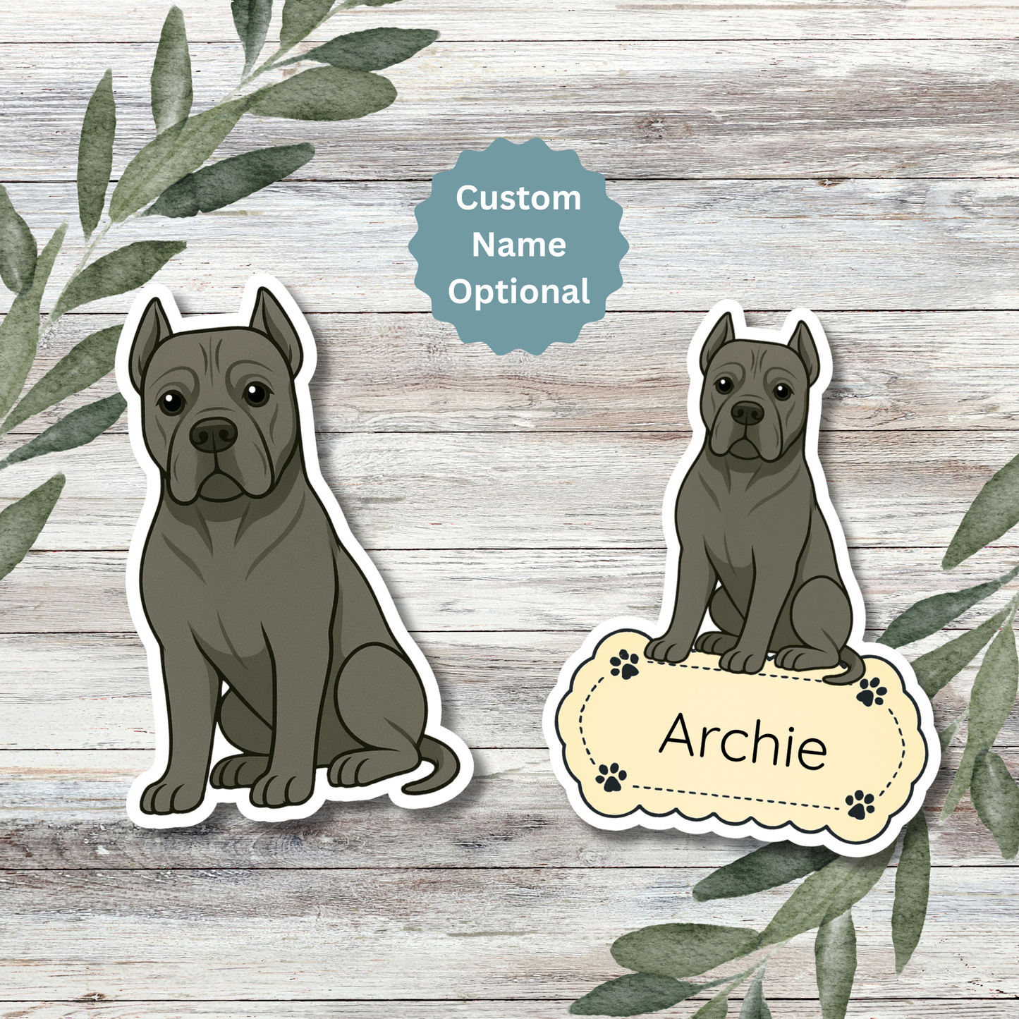 Custom Cane Corso Dog Sticker - Gray | Personalized with Name