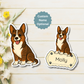 Aimant personnalisé pour chien Welsh Corgi Cardigan – Bringé et blanc | Personnalisable avec le nom de l'animal