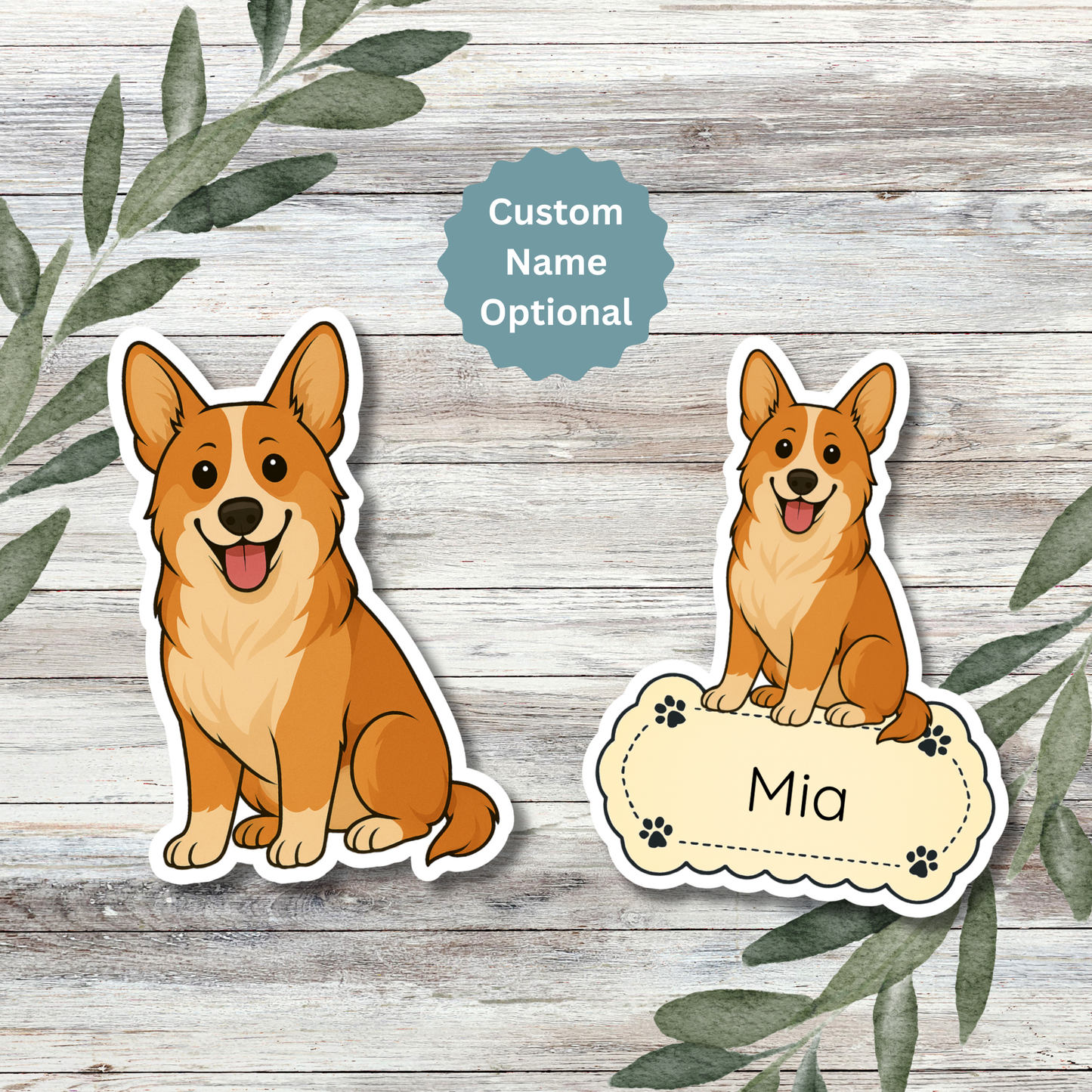 Custom Cardigan Welsh Corgi Dog Sticker - Red and White | Personalized with Name