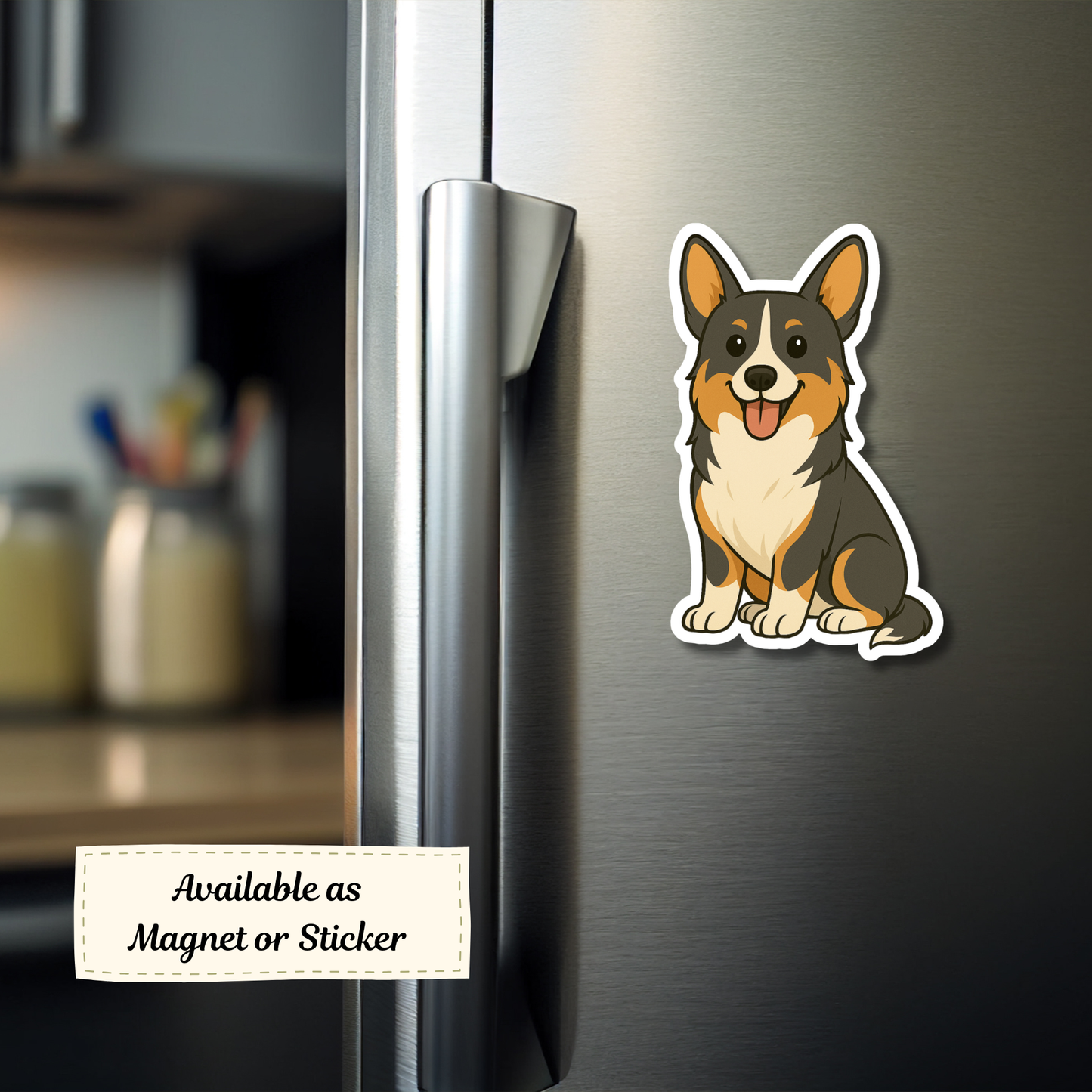 Custom Cardigan Welsh Corgi Dog Sticker - Tri-colored | Personalized with Name