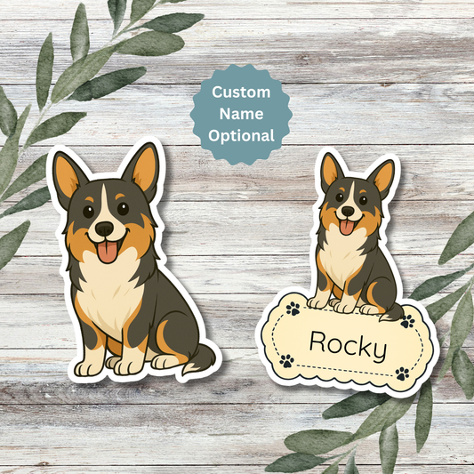 Custom Cardigan Welsh Corgi Dog Sticker - Tri-colored | Personalized with Name