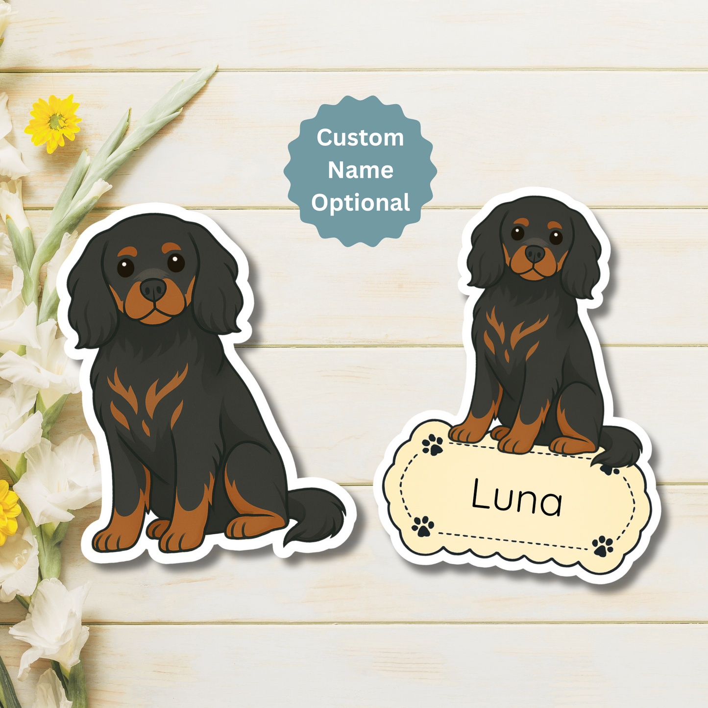 Aimant personnalisé pour chien Cavalier King Charles - Noir et feu | Personnalisé avec le nom de l'animal | Joli cadeau décoratif pour réfrigérateur