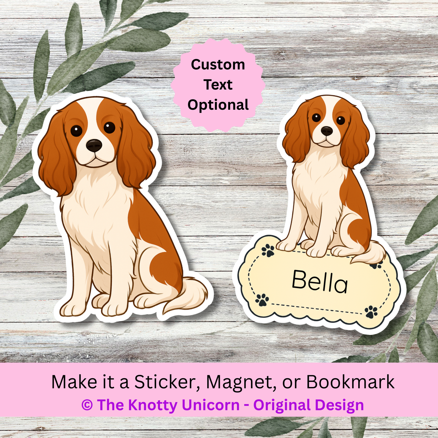 Personalized Cavalier King Charles Dog Sticker - Blenheim