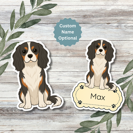 Custom Cavalier King Charles Dog Sticker - Tri-color | Personalized with Name