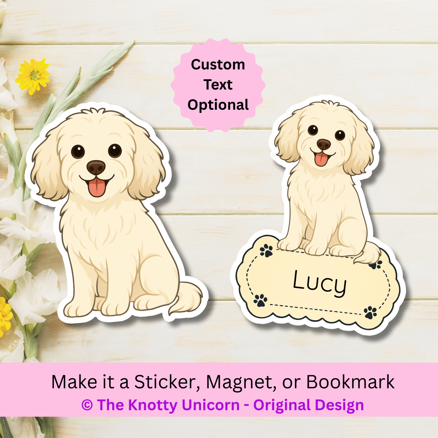 Custom Cavapoo Dog Magnet / Bookmark - Cream