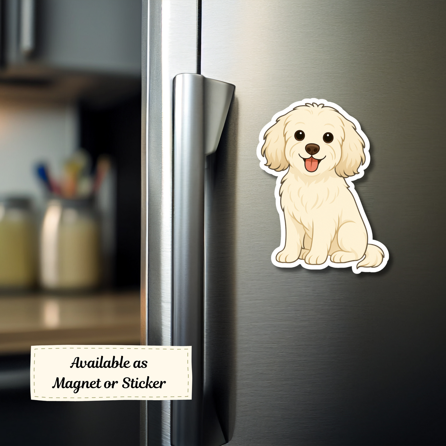 Custom Cavapoo Dog Sticker - Cream | Personalized with Name