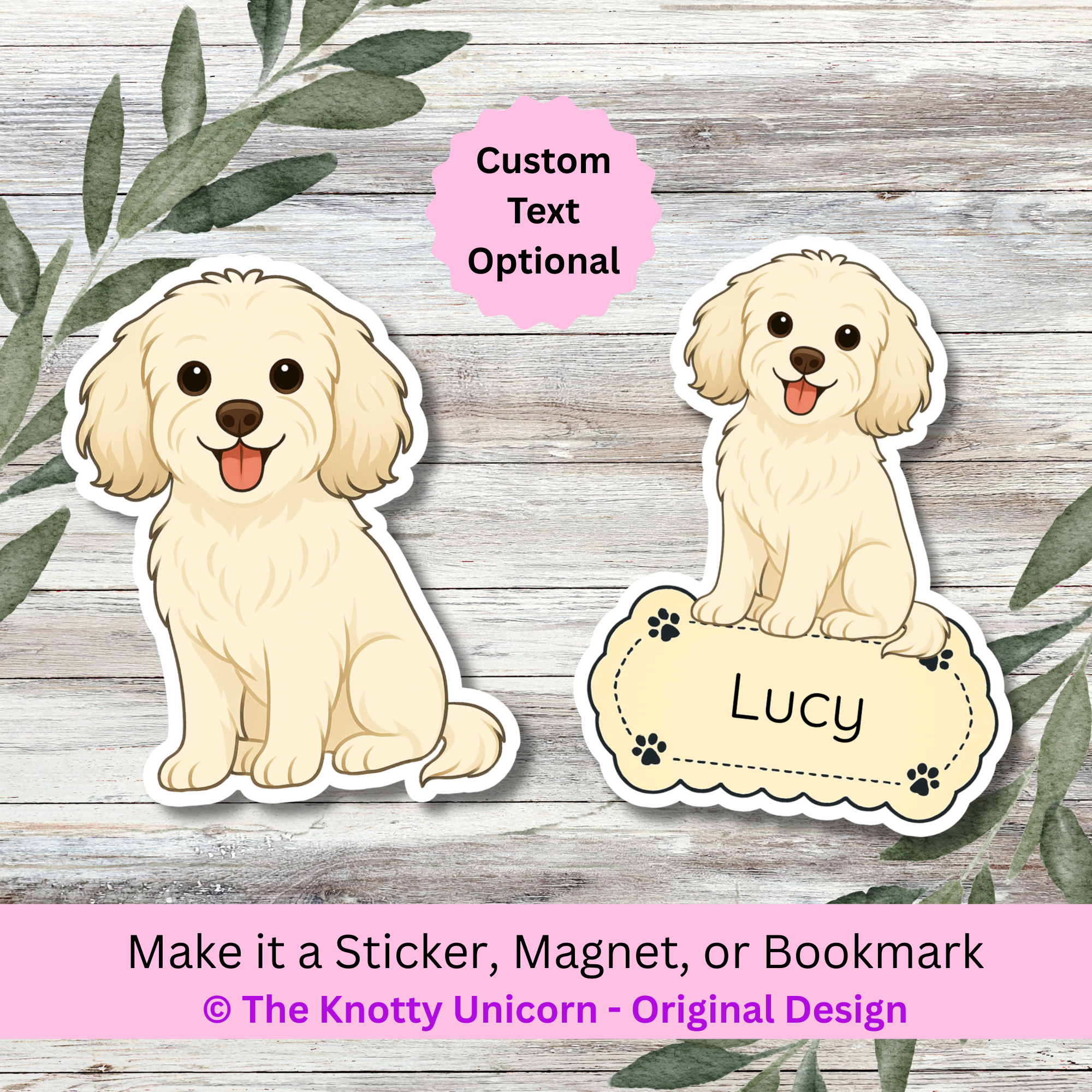 Personalized Cavapoo Dog Sticker - Cream – The Knotty Unicorn