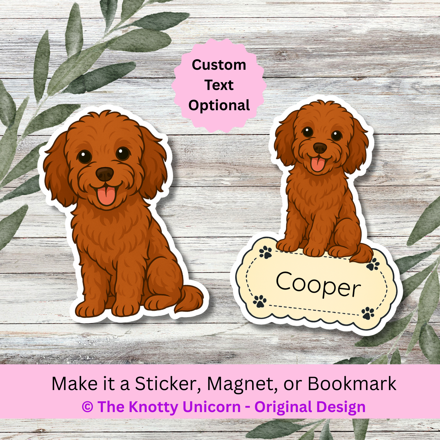 Autocollant personnalisé pour chien Cavapoo - Rouge | Personnalisable avec nom