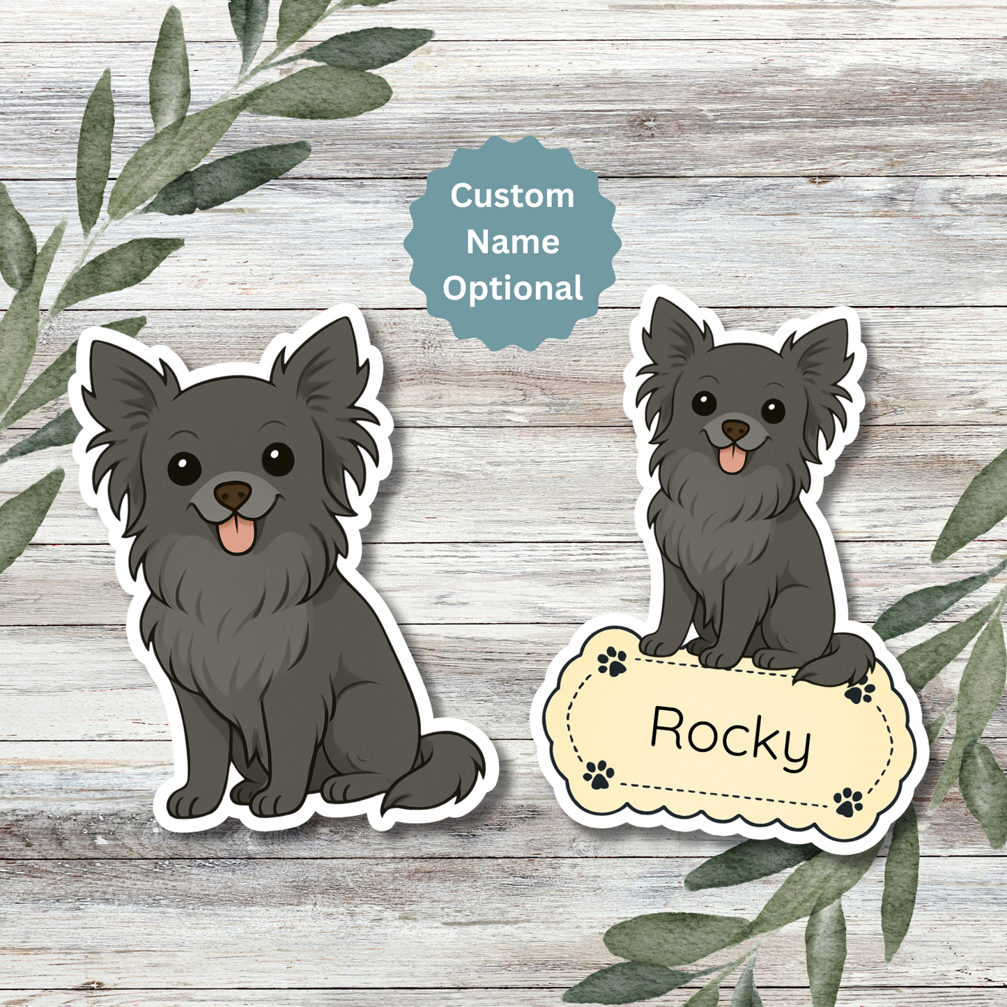Custom Chihuahua Dog Sticker - Long Haired Black | Personalized with Name