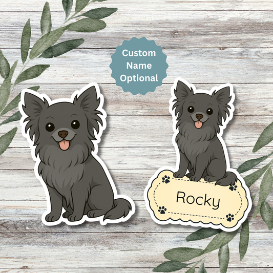Custom Chihuahua Dog Sticker - Long Haired Black | Personalized with Name