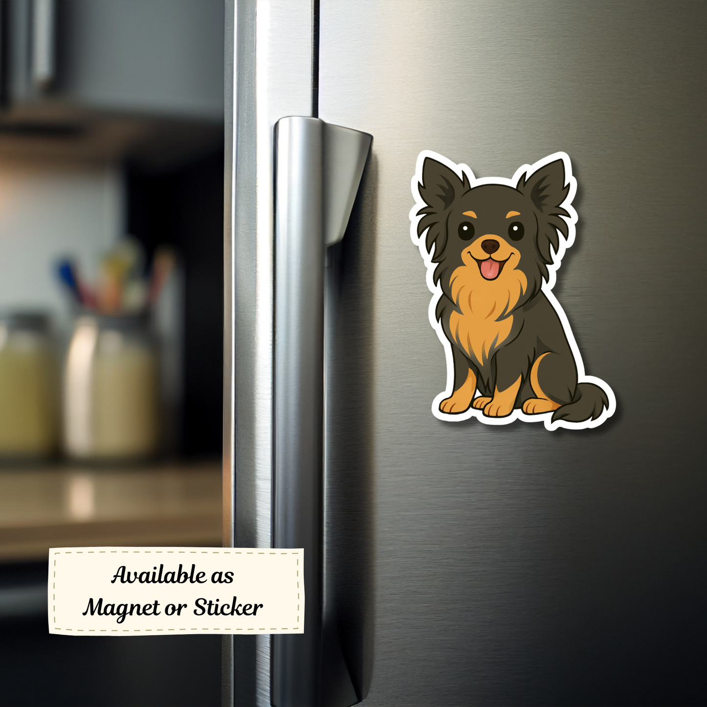 Custom Chihuahua Dog Sticker - Long Haired Black and Tan | Personalized with Name