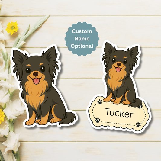 Custom Chihuahua Dog Magnet - Long Haired Black and Tan | Personalized with Pet Name
