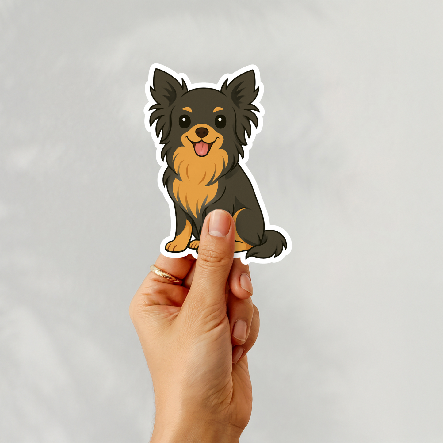Custom Chihuahua Dog Sticker - Long Haired Black and Tan | Personalized with Name