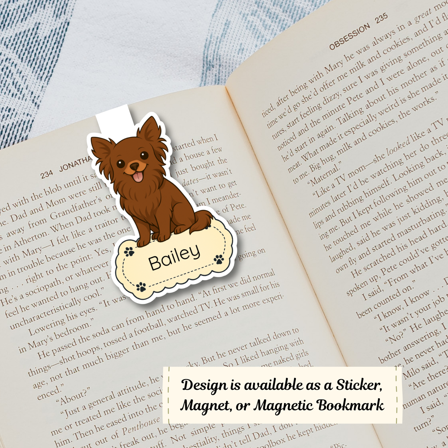 Custom Long Haired Chihuahua Dog Magnet / Bookmark - Chocolate