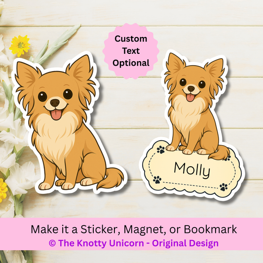 Custom Long Haired Chihuahua Dog Magnet / Bookmark - Fawn
