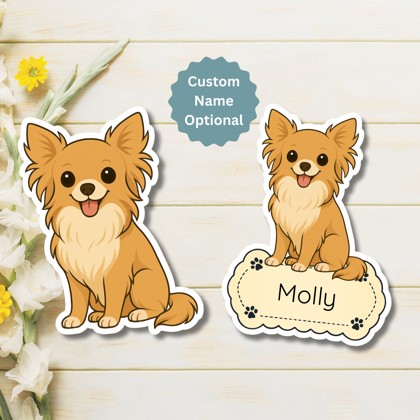Custom Chihuahua Dog Magnet - Long Haired Fawn | Personalized with Pet Name