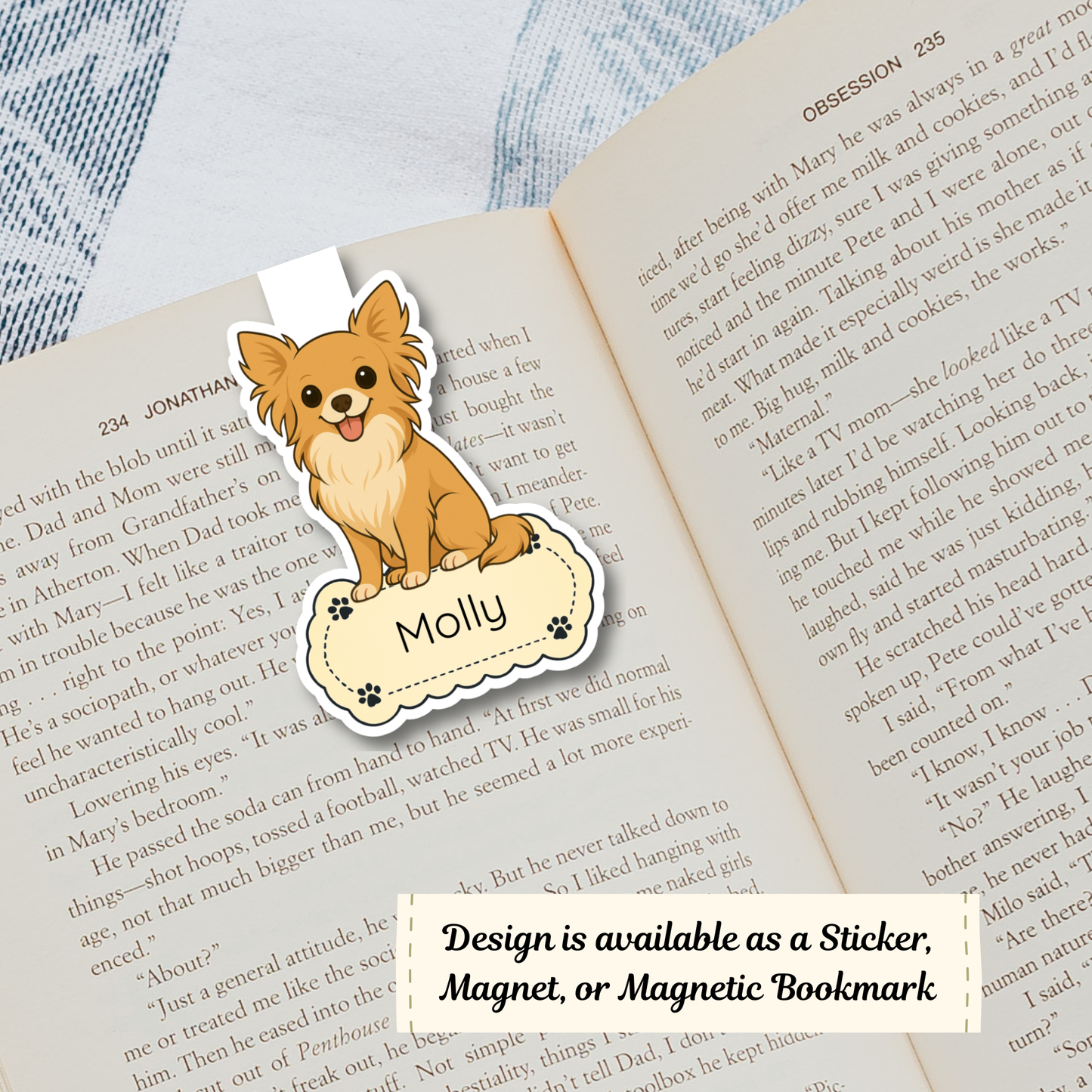 Custom Long Haired Chihuahua Dog Magnet / Bookmark - Fawn