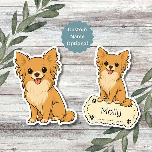 Custom Chihuahua Dog Sticker - Long Haired Fawn | Personalized with Name