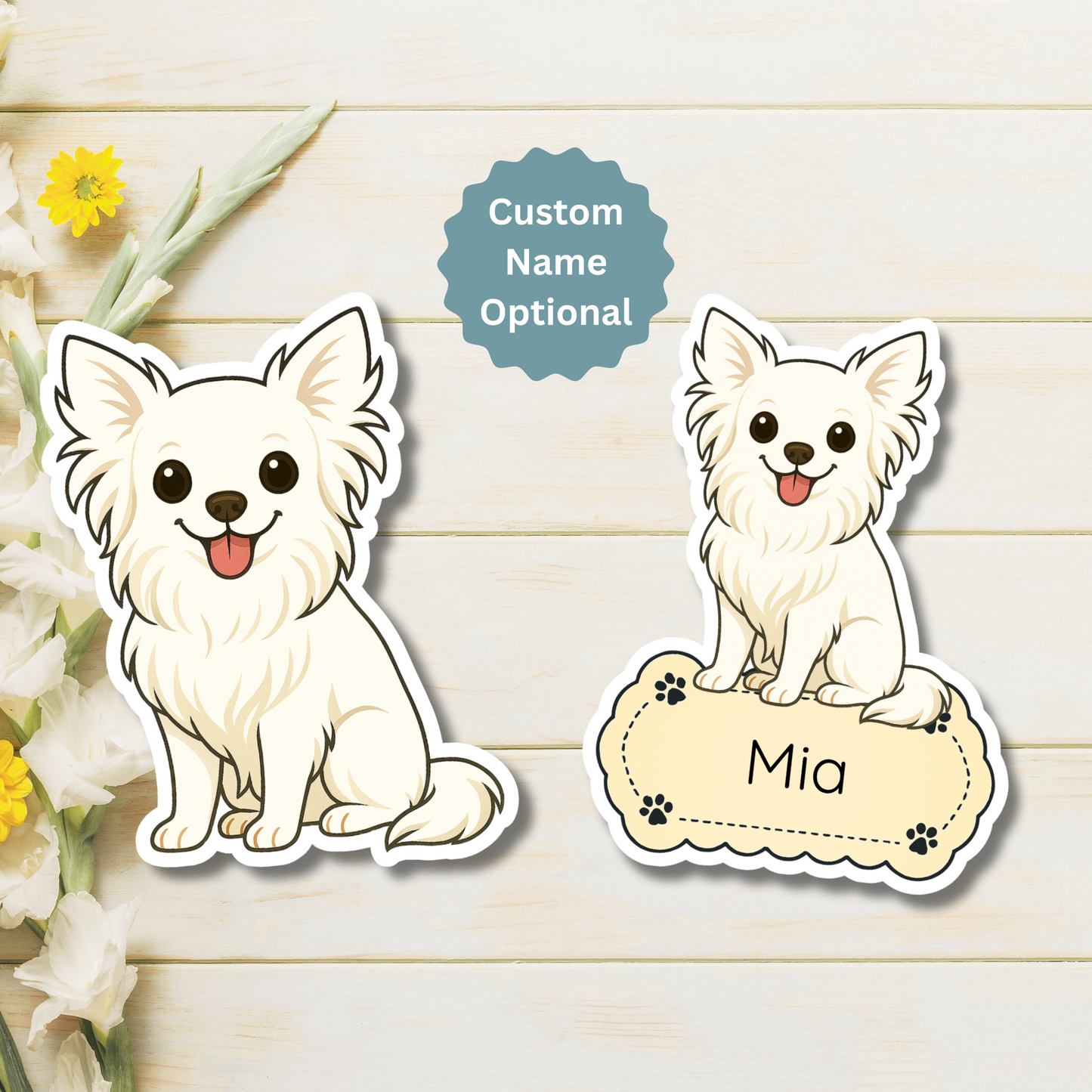 Custom Chihuahua Dog Magnet - Long Haired White | Personalized with Pet Name