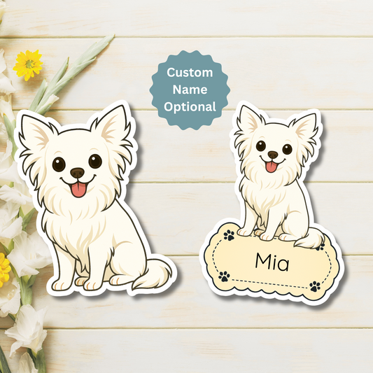Custom Chihuahua Dog Magnet - Long Haired White | Personalized with Pet Name