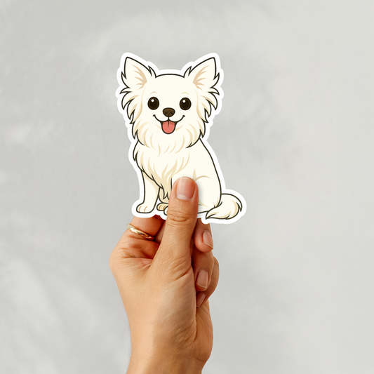 Custom Chihuahua Dog Magnet - Long Haired White | Personalized with Pet Name