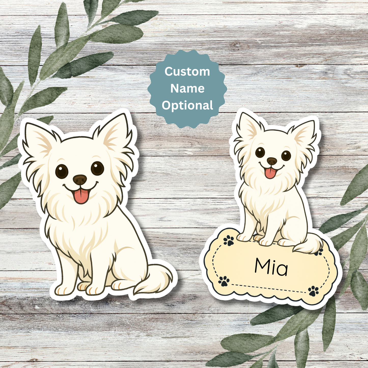 Custom Chihuahua Dog Sticker - Long Haired White | Personalized with Name