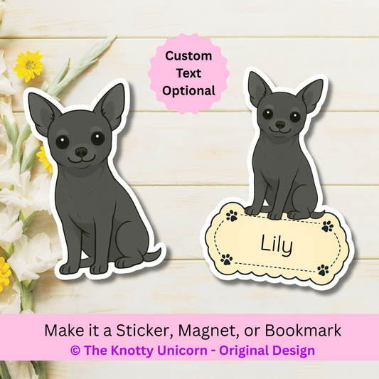 Custom Short Haired Chihuahua Dog Magnet / Bookmark - Black