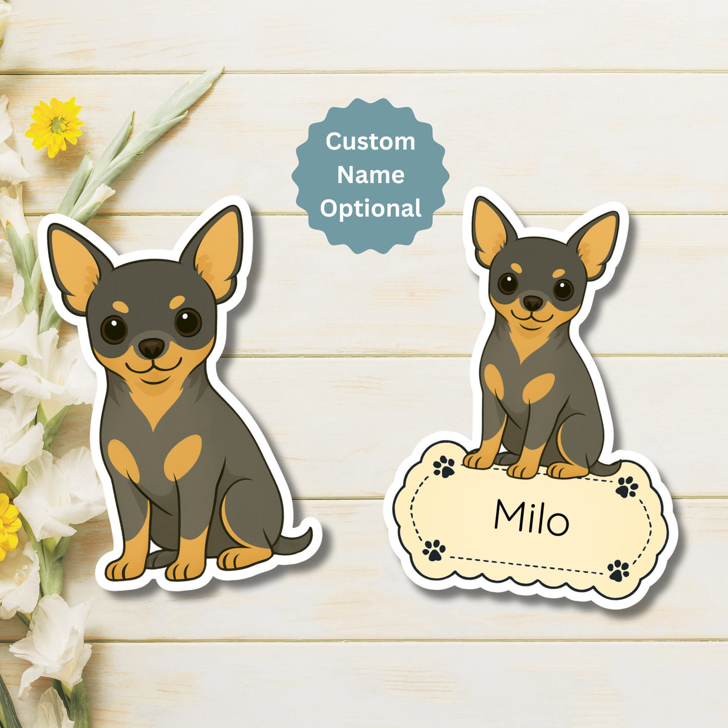 Custom Chihuahua Magnet - Short Haired Black and Tan  | Personalized with Pet Name