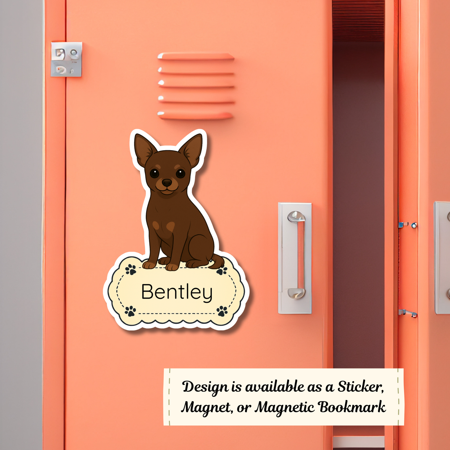 Autocollant personnalisé pour chien Chihuahua – Chocolat à poil court | Personnalisable avec nom