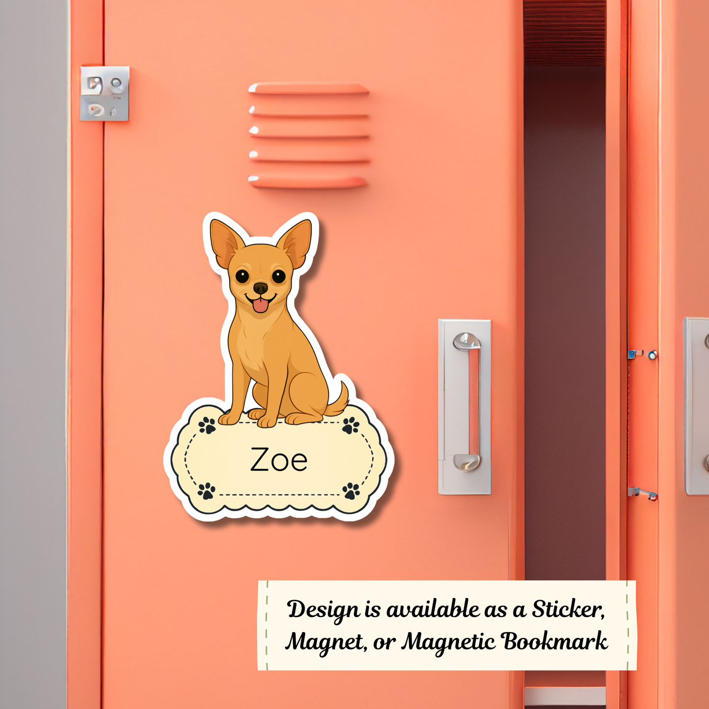 Autocollant personnalisé pour chihuahua - Fauve à poil court | Personnalisable avec nom