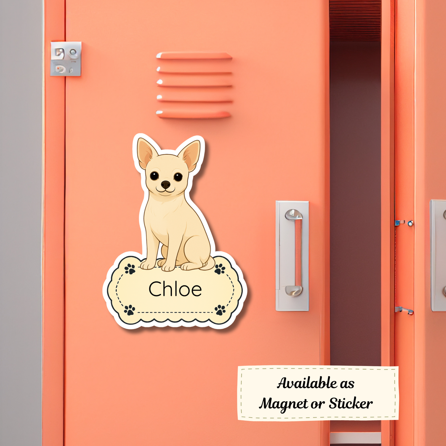 Custom Chihuahua Dog Magnet - Short Haired White | Personalized with Pet Name