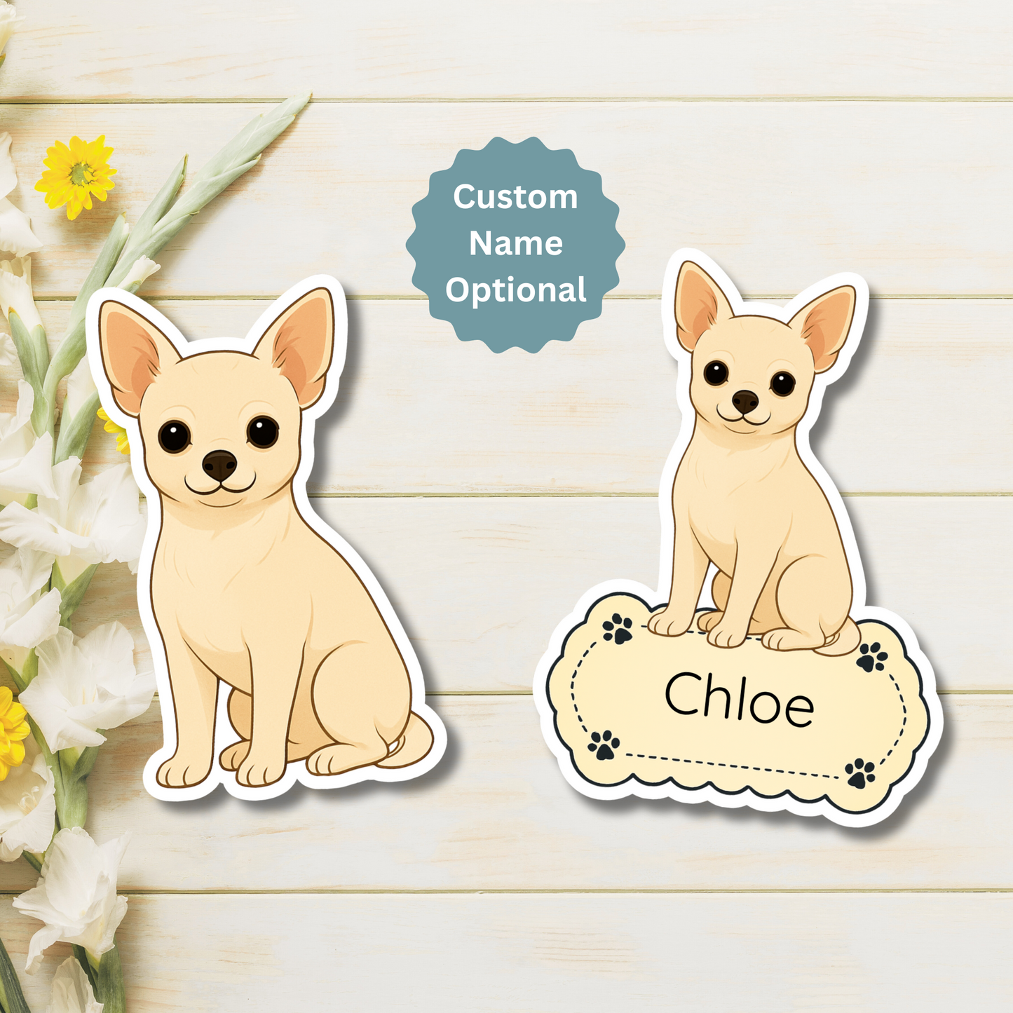 Custom Chihuahua Dog Magnet - Short Haired White | Personalized with Pet Name