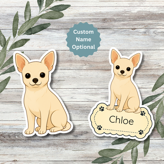 Custom Chihuahua Dog Sticker - Short Haired White | Personalized with Name