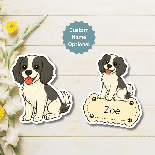 Aimant personnalisé pour chien cockalier - Noir et blanc | Personnalisable avec le nom de l'animal
