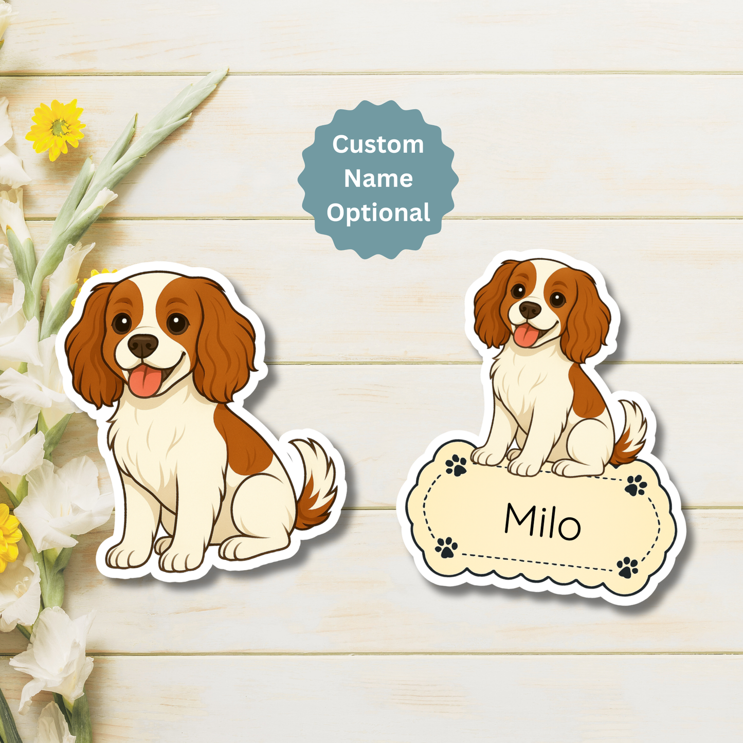 Aimant personnalisé pour chien Cockalier - Blenheim | Personnalisé avec le nom de l'animal