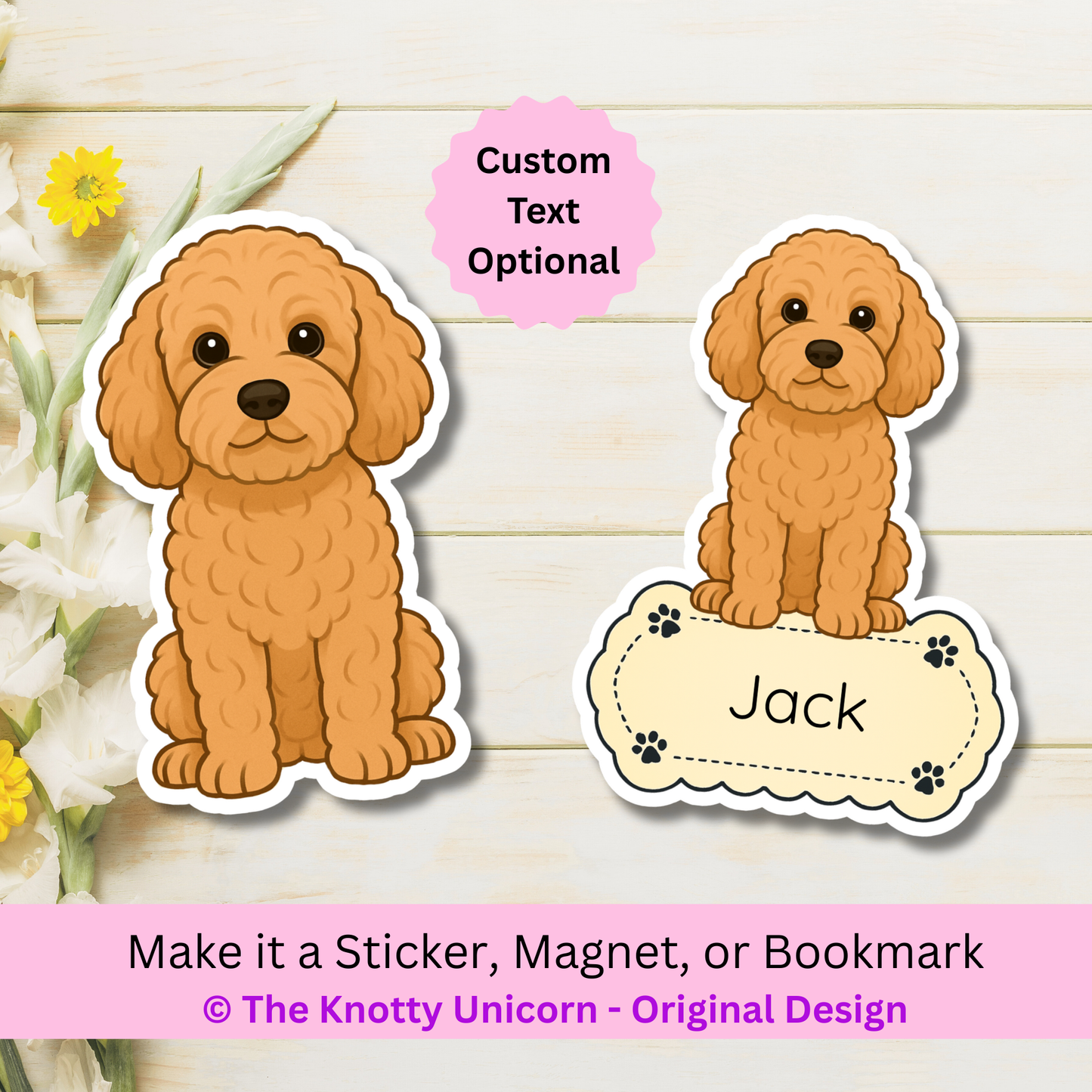 Custom Cockapoo Dog Magnet / Bookmark - Apricot